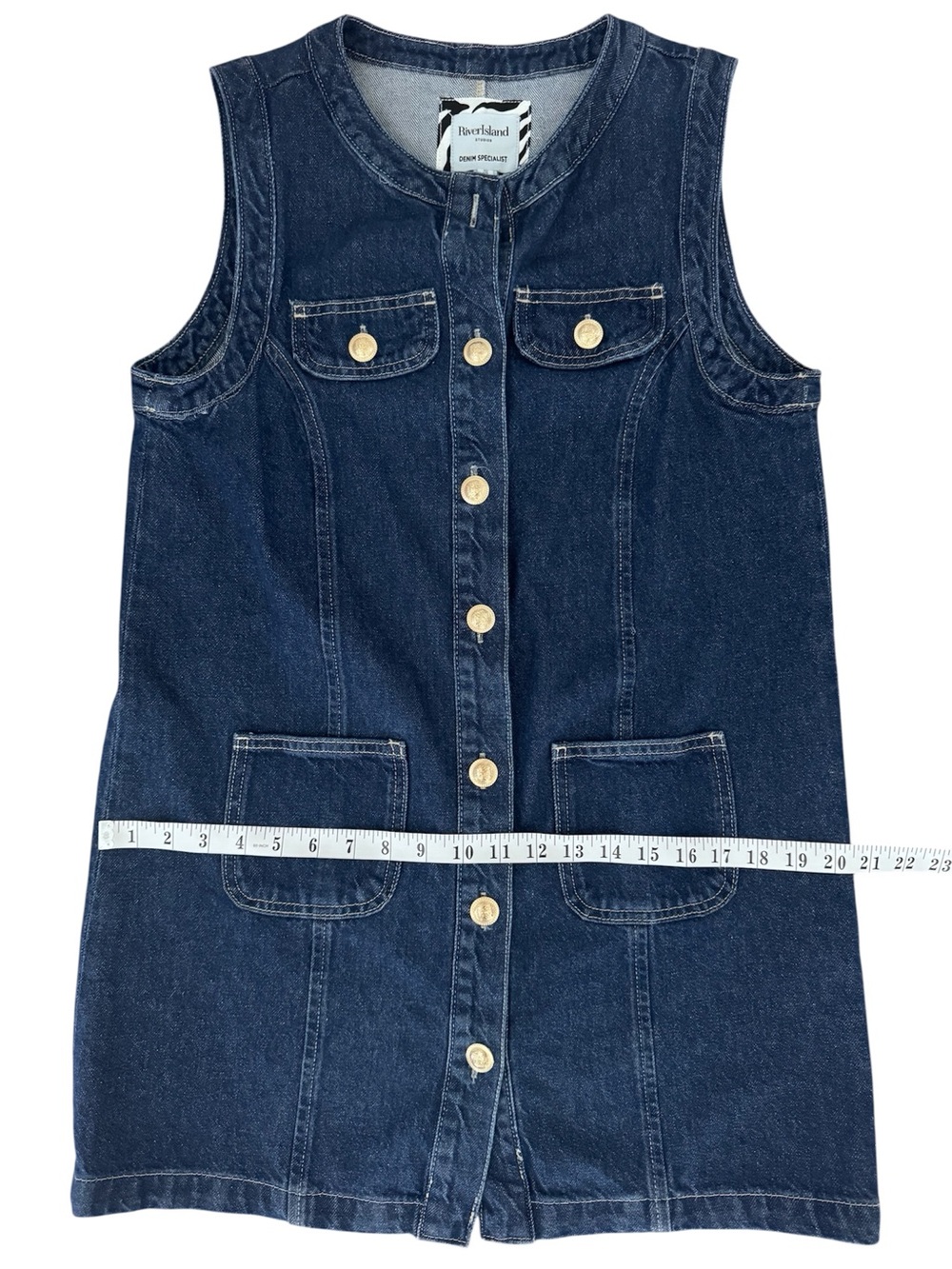 River Island Denim Button-Front Mini Dress Dark Wash Mod Style Size 6 - Picture 9 of 13